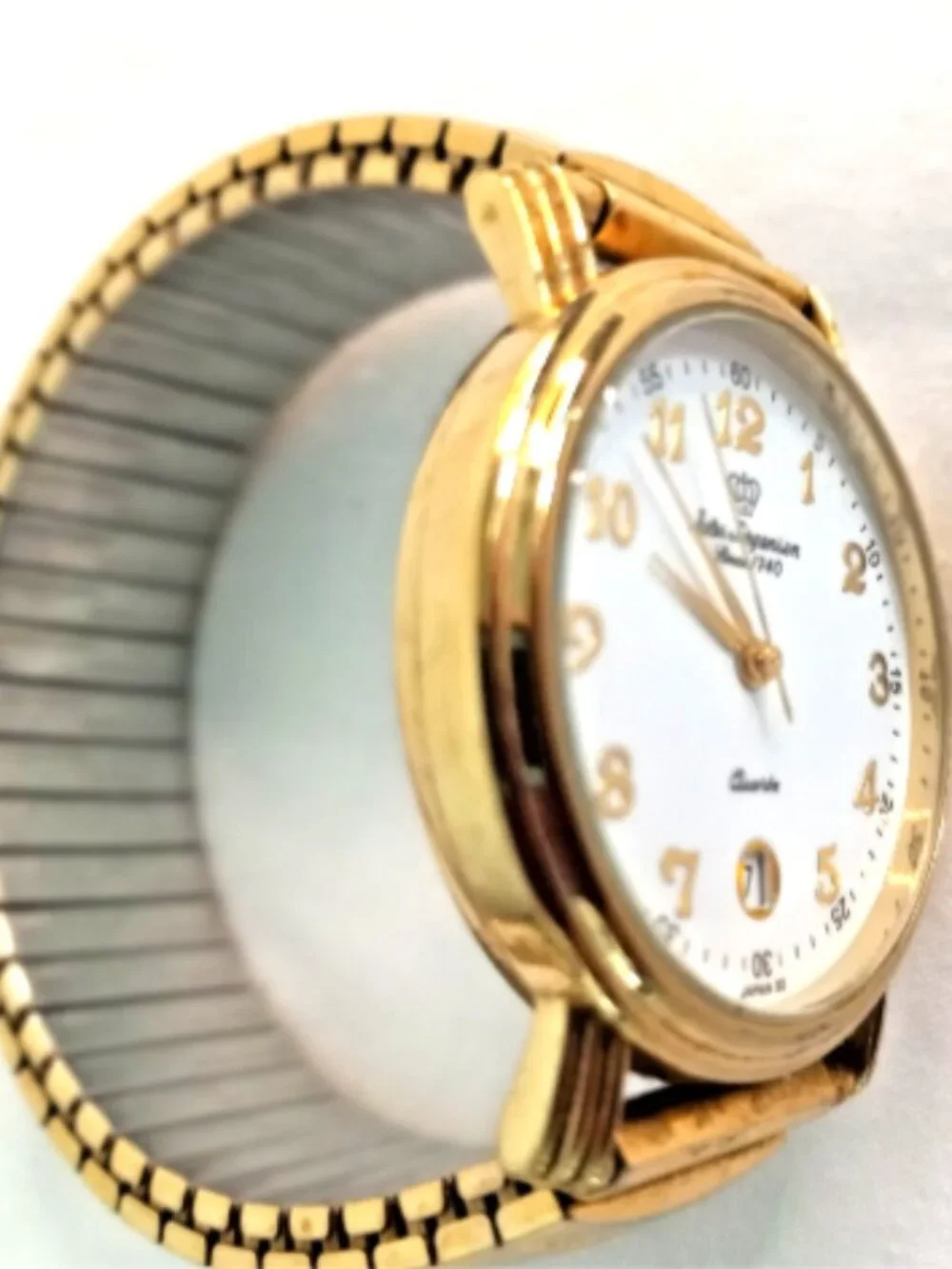 Jules Jurgensen Women's Gold Tone Quartz Watch 28mm Date Stretch Band Works